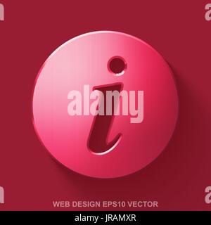 Flat metallic web development 3D icon. Red Glossy Metal Information on Red background. EPS 10, vector. Stock Vector