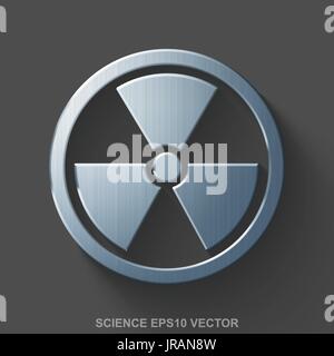 Flat metallic Science 3D icon. Polished Steel Radiation on Gray background. EPS 10, vector. Stock Vector