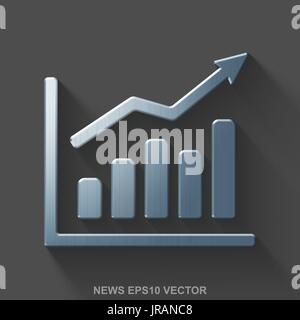 Flat metallic news 3D icon. Polished Steel Growth Graph on Gray background. EPS 10, vector. Stock Vector