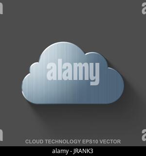 Flat metallic cloud computing 3D icon. Polished Steel Cloud on Gray background. EPS 10, vector. Stock Vector