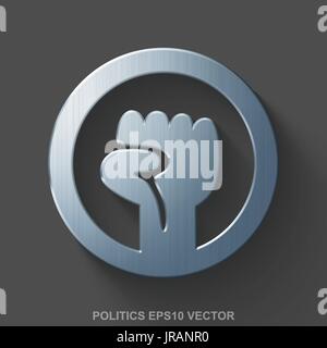 Flat metallic political 3D icon. Polished Steel Uprising on Gray background. EPS 10, vector. Stock Vector