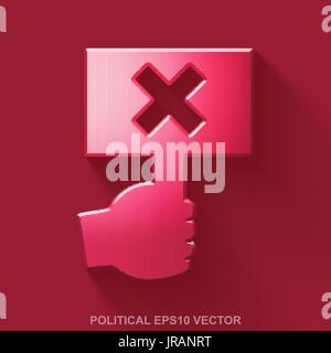 Flat metallic politics 3D icon. Red Glossy Metal Protest on Red background. EPS 10, vector. Stock Vector
