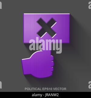 Flat metallic politics 3D icon. Purple Glossy Metal Protest on Gray background. EPS 10, vector. Stock Vector