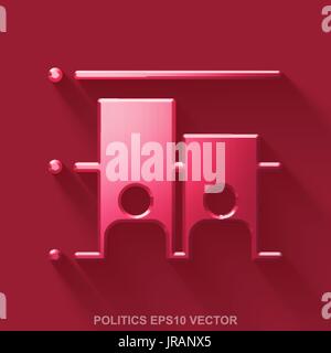 Flat metallic political 3D icon. Red Glossy Metal Election on Red background. EPS 10, vector. Stock Vector