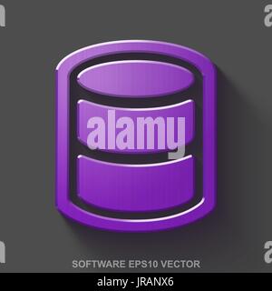 Flat metallic Software 3D icon. Purple Glossy Metal Database on Gray background. EPS 10, vector. Stock Vector