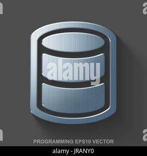 Flat metallic Database 3D icon. Polished Steel Database on Gray background. EPS 10, vector. Stock Vector