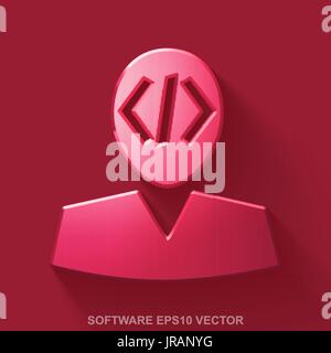Flat metallic Software 3D icon. Red Glossy Metal Programmer on Red background. EPS 10, vector. Stock Vector