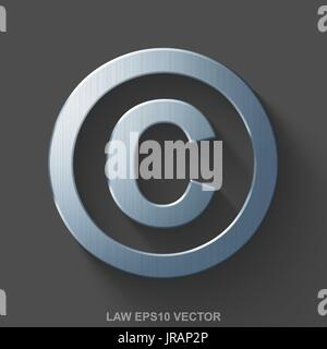Flat metallic law 3D icon. Polished Steel Copyright on Gray background. EPS 10, vector. Stock Vector