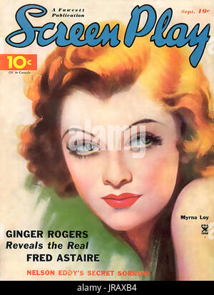 MYRNA LOY (1905-1993) US film and stage actress on the cover of a  US fan magazine in September 1935 Stock Photo