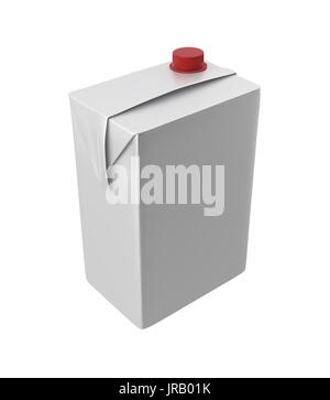 3D realistic render of milk, juice or cream carton. Red lid. White background. Clipping path. Empty template for your design Stock Photo