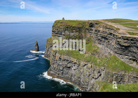 Most popular tourists attracton in Ireland - the Cliffs of Moher, co.Clare  with Atlantic Ocean and blue sky in the background Stock Photo