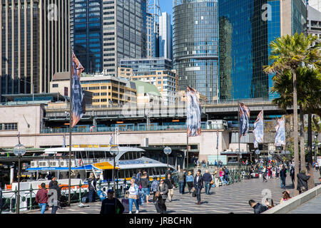 Circular quay in Sydney city centre with the harbour and railway station and office buildings,  new south wales, Australia Stock Photo