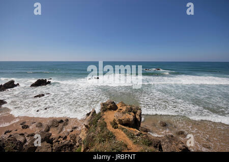 Wide view of the ocean in Parque natural de las dunas de Liencres (Santander, Cantabria, Spain). Stock Photo