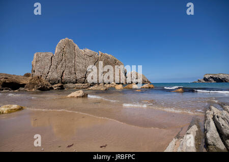 Urros de Liencres in playa de la Arnía (Santander, Cantabria, Spain). Stock Photo