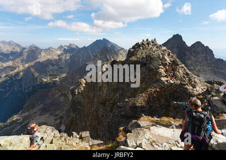 Carpathian mountain range, Tatry mountains, highest mountain of polish part of Tatry mountains: Rysy peak. This mountain is accessible from two sides: Stock Photo