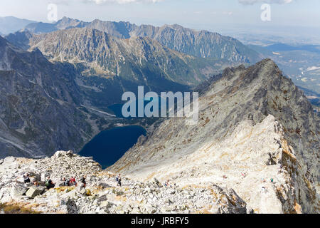 Carpathian mountain range, Tatry mountains, highest mountain of polish part of Tatry mountains: Rysy peak. This mountain is accessible from two sides: Stock Photo