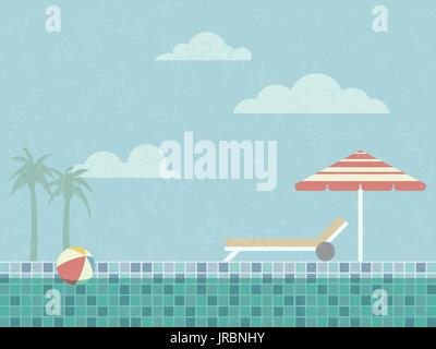 Vintage styled swimmingpool scene illustration Stock Vector