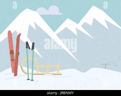 Vintage styled alpine winter sports scene illustration Stock Vector