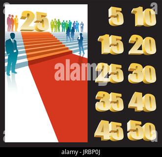 Colorful crowd of businesspeople celebrating twenty-fifth anniversary Stock Vector