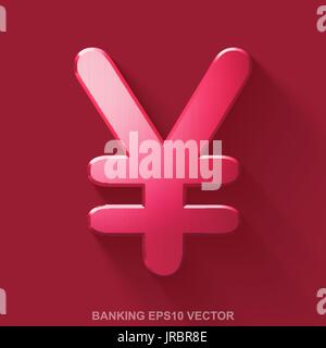 Flat metallic banking 3D icon. Red Glossy Metal Yen on Red background. EPS 10, vector. Stock Vector