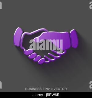 Flat metallic business 3D icon. Purple Glossy Metal Handshake on Gray background. EPS 10, vector. Stock Vector
