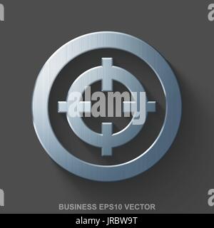 Flat metallic finance 3D icon. Polished Steel Target on Gray background. EPS 10, vector. Stock Vector