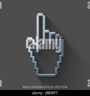 Flat metallic web development 3D icon. Polished Steel Mouse Cursor on Gray background. EPS 10, vector. Stock Vector
