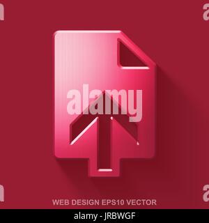 Flat metallic web development 3D icon. Red Glossy Metal Upload on Red background. EPS 10, vector. Stock Vector