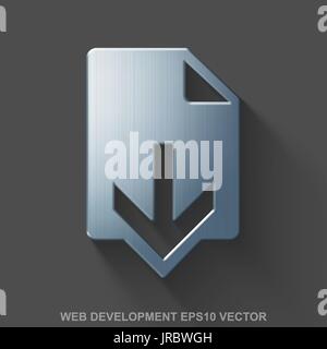 Flat metallic web development 3D icon. Polished Steel Download on Gray background. EPS 10, vector. Stock Vector