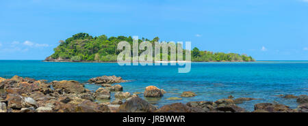 Beautiful tropical island landscape. View from Koh Chang to Koh Man Nai. Panorama shot Stock Photo