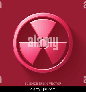 Flat metallic Science 3D icon. Red Glossy Metal Radiation on Red background. EPS 10, vector. Stock Vector