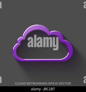 Flat metallic cloud computing 3D icon. Purple Glossy Metal Cloud on Gray background. EPS 10, vector. Stock Vector