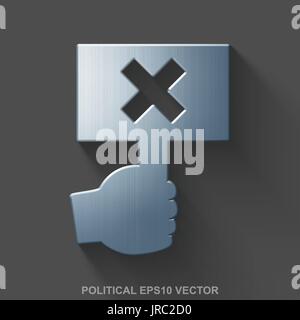 Flat metallic political 3D icon. Polished Steel Protest on Gray background. EPS 10, vector. Stock Vector
