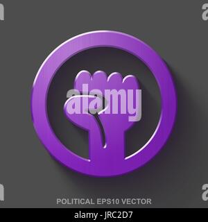 Flat metallic politics 3D icon. Purple Glossy Metal Uprising on Gray background. EPS 10, vector. Stock Vector