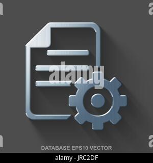Flat metallic Database 3D icon. Polished Steel Gear on Gray background. EPS 10, vector. Stock Vector