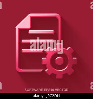 Flat metallic Database 3D icon. Red Glossy Metal Gear on Red background. EPS 10, vector. Stock Vector