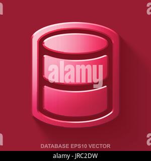 Flat metallic Software 3D icon. Red Glossy Metal Database on Red background. EPS 10, vector. Stock Vector