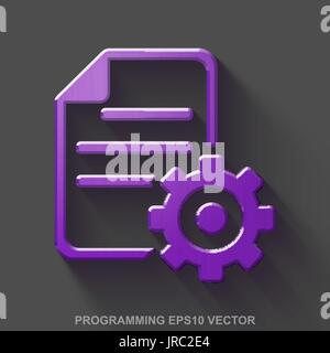 Flat metallic Software 3D icon. Purple Glossy Metal Gear on Gray background. EPS 10, vector. Stock Vector