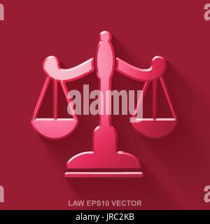 Flat metallic law 3D icon. Red Glossy Metal Scales on Red background. EPS 10, vector. Stock Vector