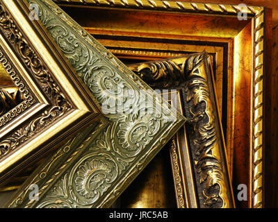 a lot of baguette frames with ornament and gold Stock Photo