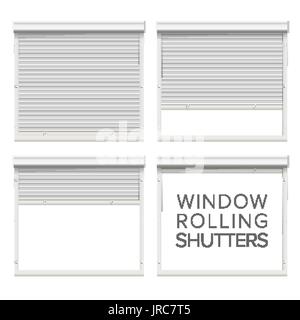 Window Roller Shutters Vector. Opened And Closed. Realistic Window, Door, Garage Rolling Shutters Isolated On White Illustration. Stock Vector