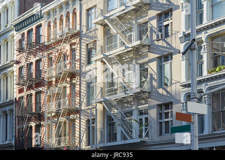 New York, cast iron architecture buildings in Soho in a sunny morning Stock Photo