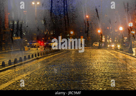 Looking through a misty window with raindrops at William Brown St  Liverpool UK Stock Photo