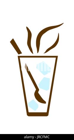 vector flat Glass with spoon and ice icon Stock Vector
