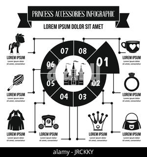 Princess accessories infographic, simple style Stock Vector