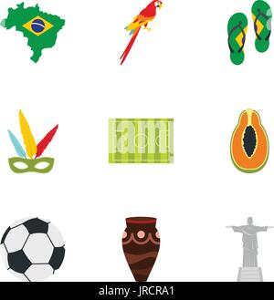 Brazilia icon set, flat style Stock Vector