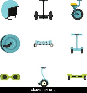 Self balancing scooter icon set, flat style Stock Vector