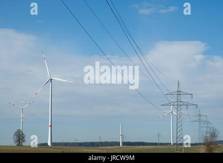 wind turbines and power lines Stock Photo