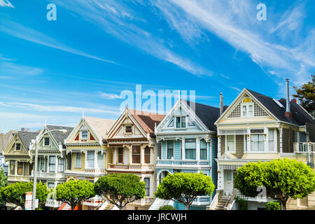 SAN FRANCISCO, CALIFORNIA - OCTOBER 30, 2016: close up of a Painted Lady in Alamo square, San Francisco Stock Photo