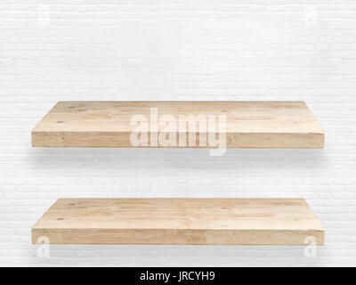 two wooden shelves on white background Stock Photo